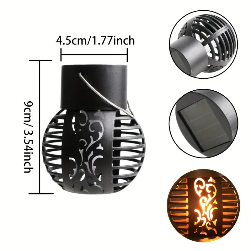 4 x 6-LED Solar Flame Lanterns Vibrant Flickering Outdoor Hanging Lights for Garden, Lawn, Patio, Pathway Decor (4PC)