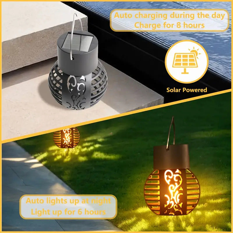 4 x 6-LED Solar Flame Lanterns Vibrant Flickering Outdoor Hanging Lights for Garden, Lawn, Patio, Pathway Decor (4PC)