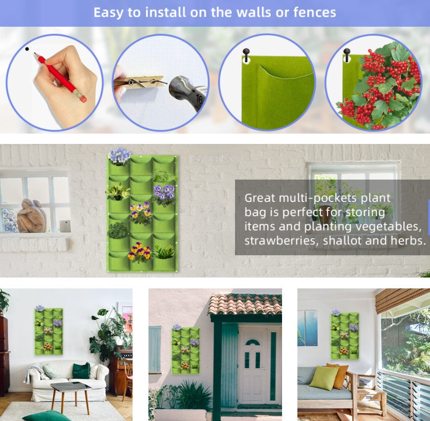 18 Pockets Hanging Planter Bags Vertical Wall Mounted Plant Planting Grow Bags