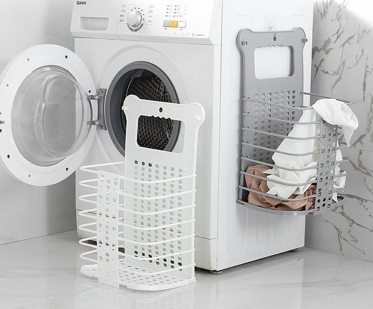 Collapsible Foldable Wall Hanging Laundry Basket White and Gray