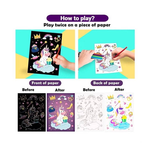 5 pc Scratch Coloring Book - Unicorn, Dinosaur, Animals, Ocean, Mermaids (45 sheets)