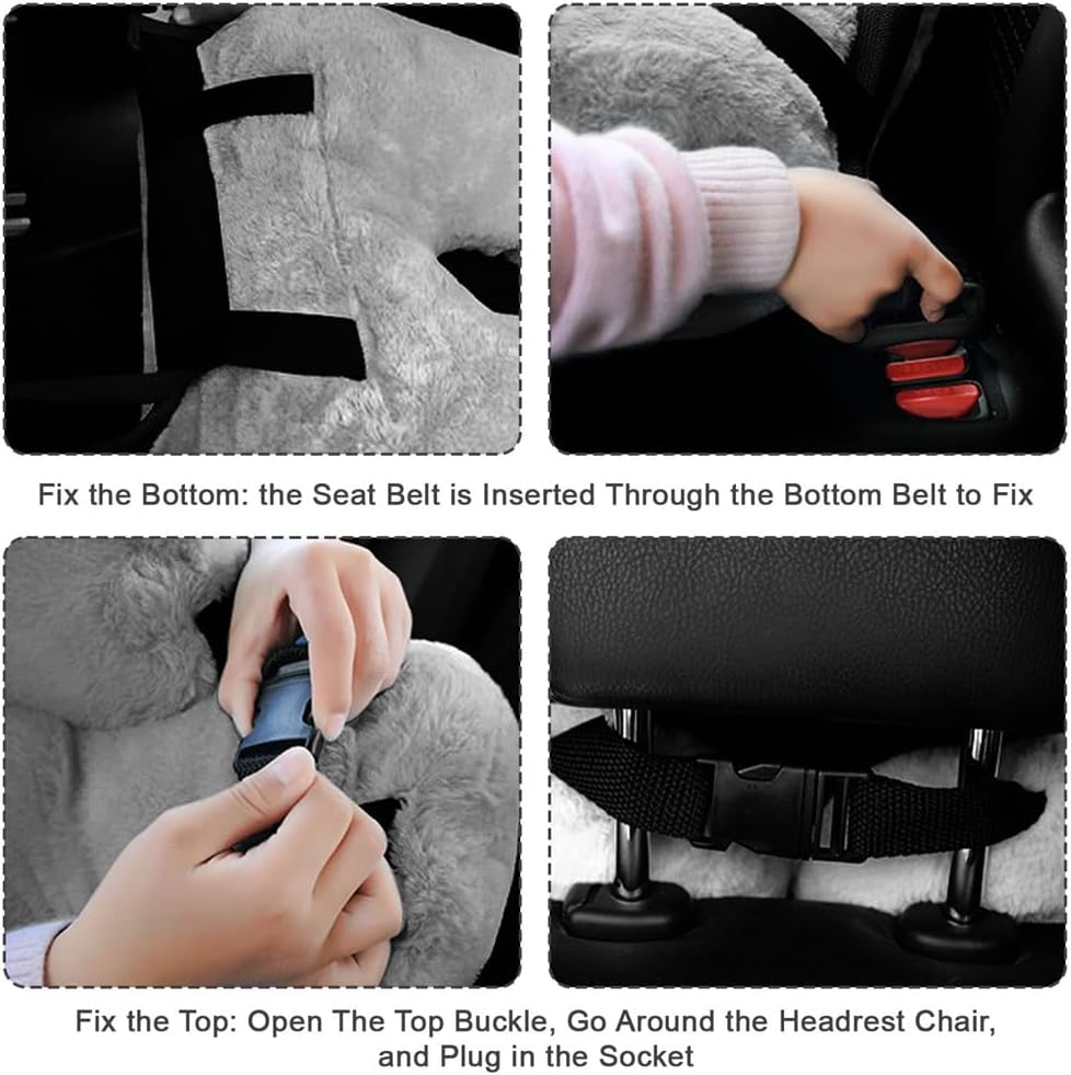 Kids Travel Pillow, Multifunctional U-shaped Car Cushion, Back Seat Supports Gray