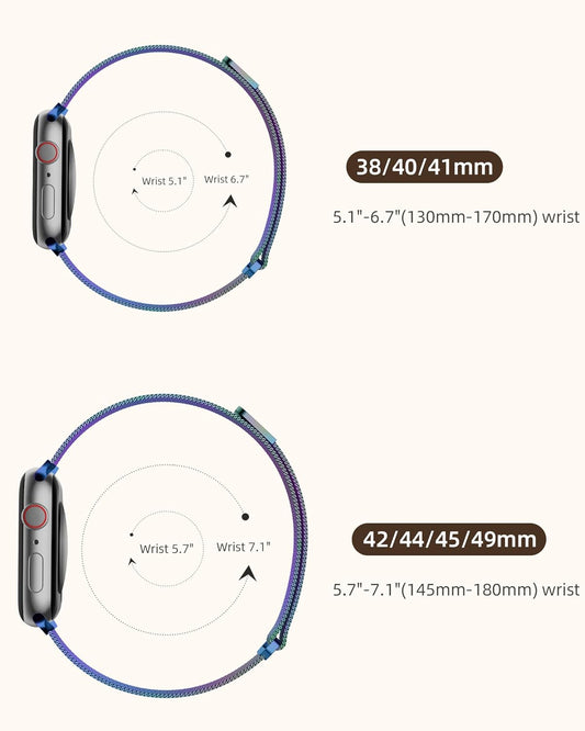 Stainless Steel Milanese Loop Apple Watch Band Gold Blue 42mm 44mm 45mm 49mm