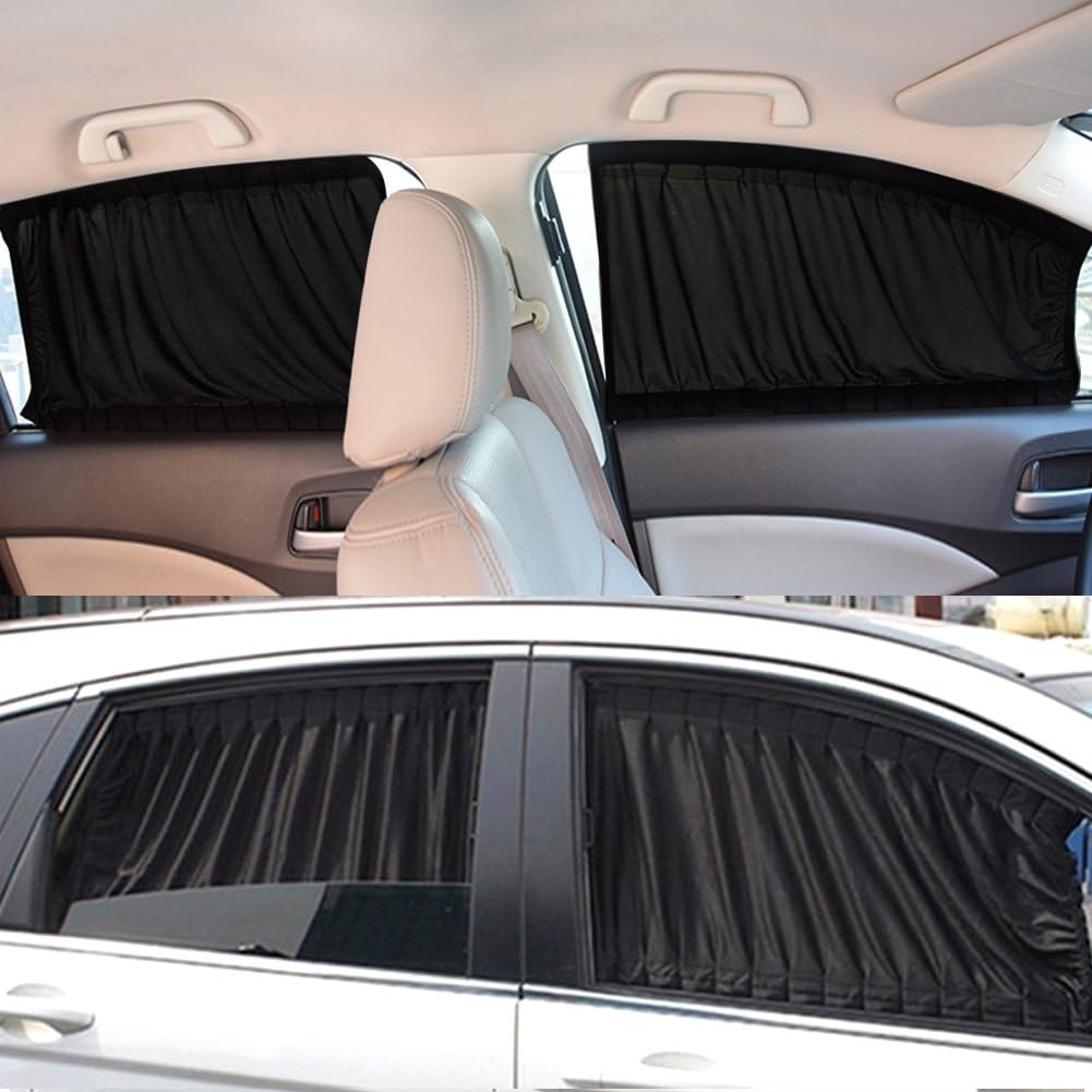 2PCS Black Car Sun Shade Side Window Curtain 70L Auto Foldable Protection Accessories Kit