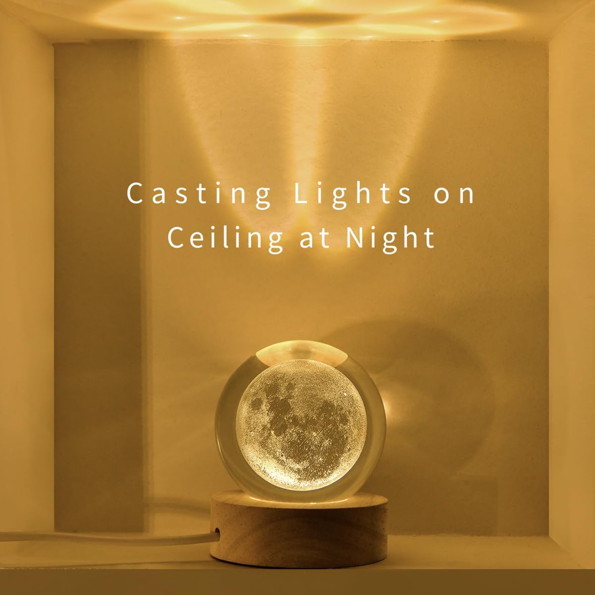 3D Crystal Ball Night Light – Wooden Base USB LED Lamp – Moon, Nebula, or Saturn Design