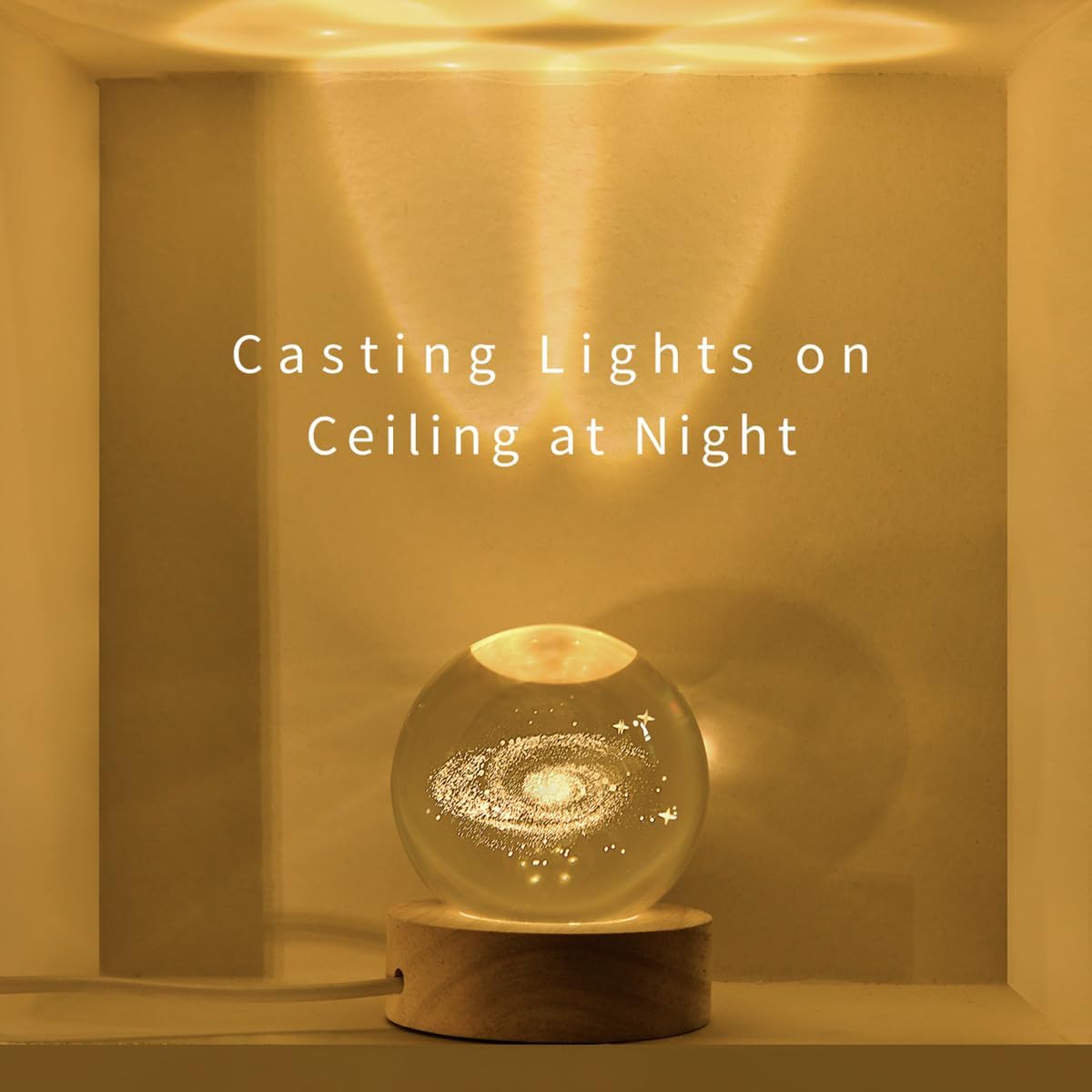 3D Nebula Crystal Ball Night Light Dimmable Warm White Night Lights Wooden Base