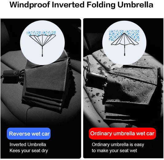 Auto Open Close UV Protection Umbrella Reverse Folding Umbrella Black