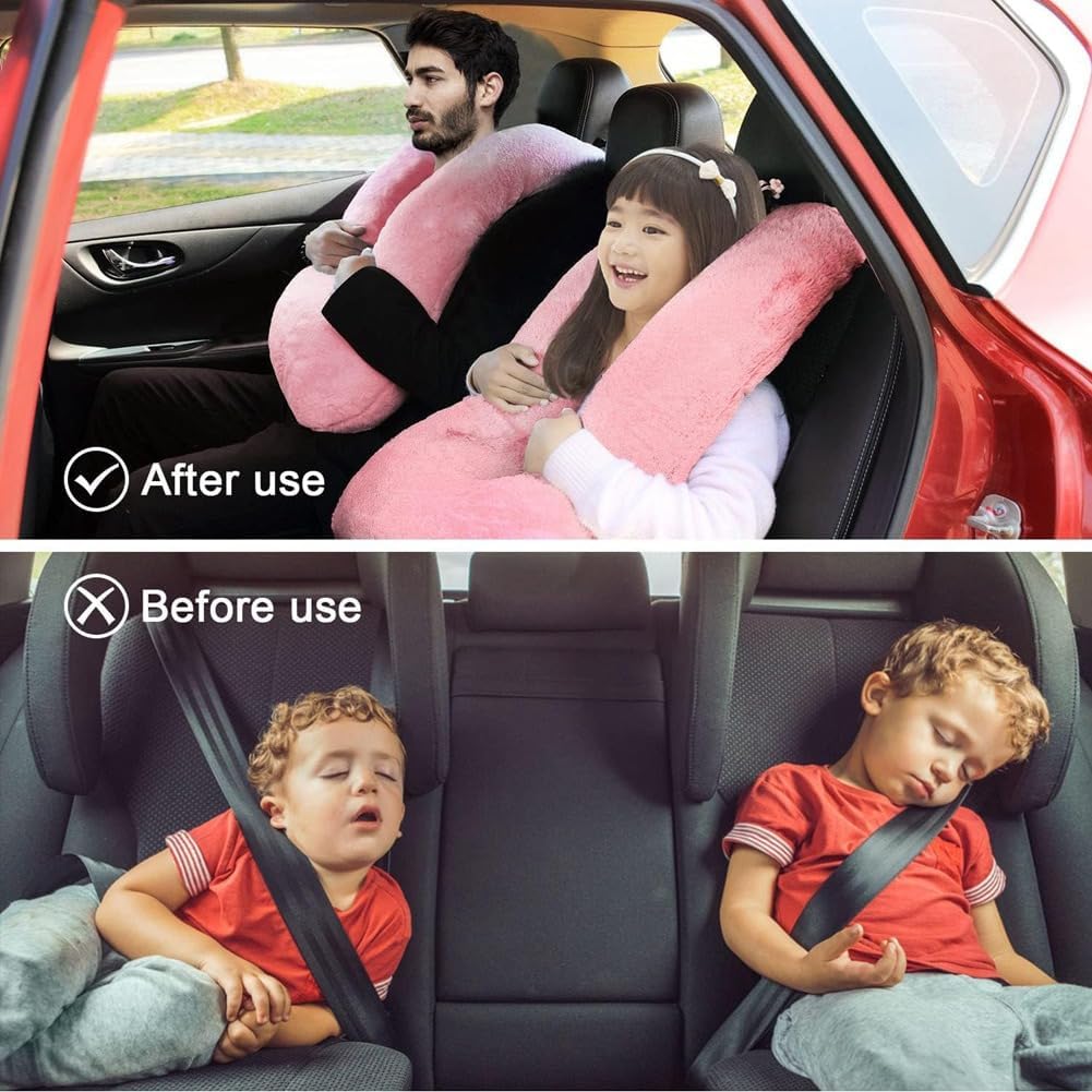 Kids Travel Pillow, Multifunctional U-shaped Car Cushion, Back Seat Supports Pink