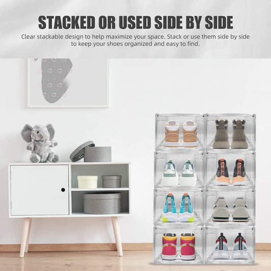2 Pack Shoe Boxes for Display Shoes Sneakers Storage Clear (Front side open)