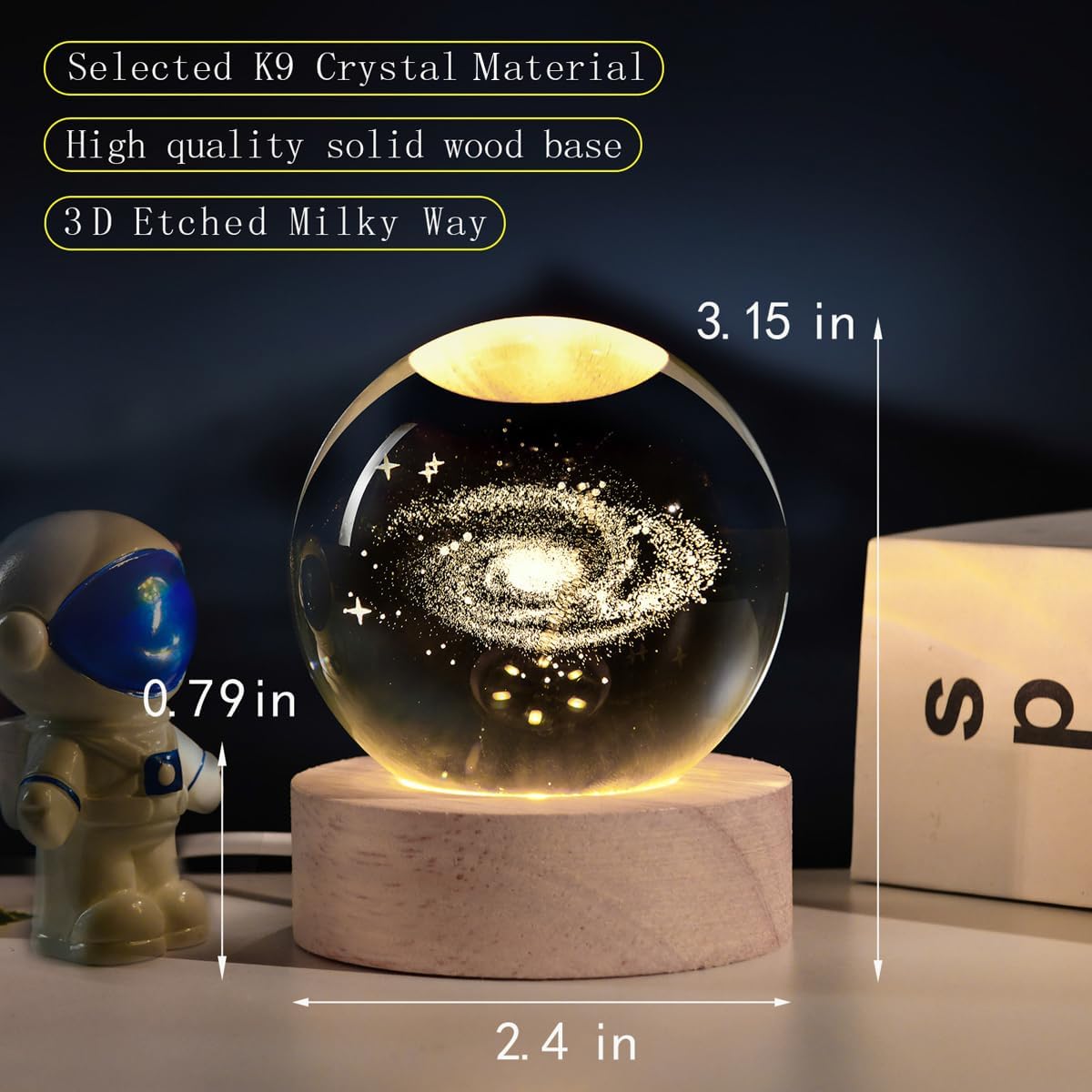 3D Nebula Crystal Ball Night Light Dimmable Warm White Night Lights Wooden Base