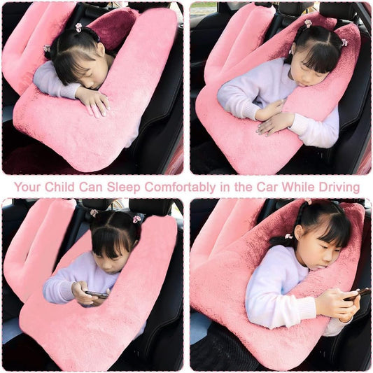 Kids Travel Pillow, Multifunctional U-shaped Car Cushion, Back Seat Supports Pink
