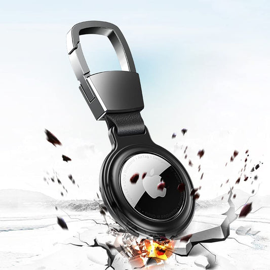 AirTag Case with Carabiner, Secure Holder Protective Cover for Air Tag with Sturdiness Aluminum Alloy Case - Black