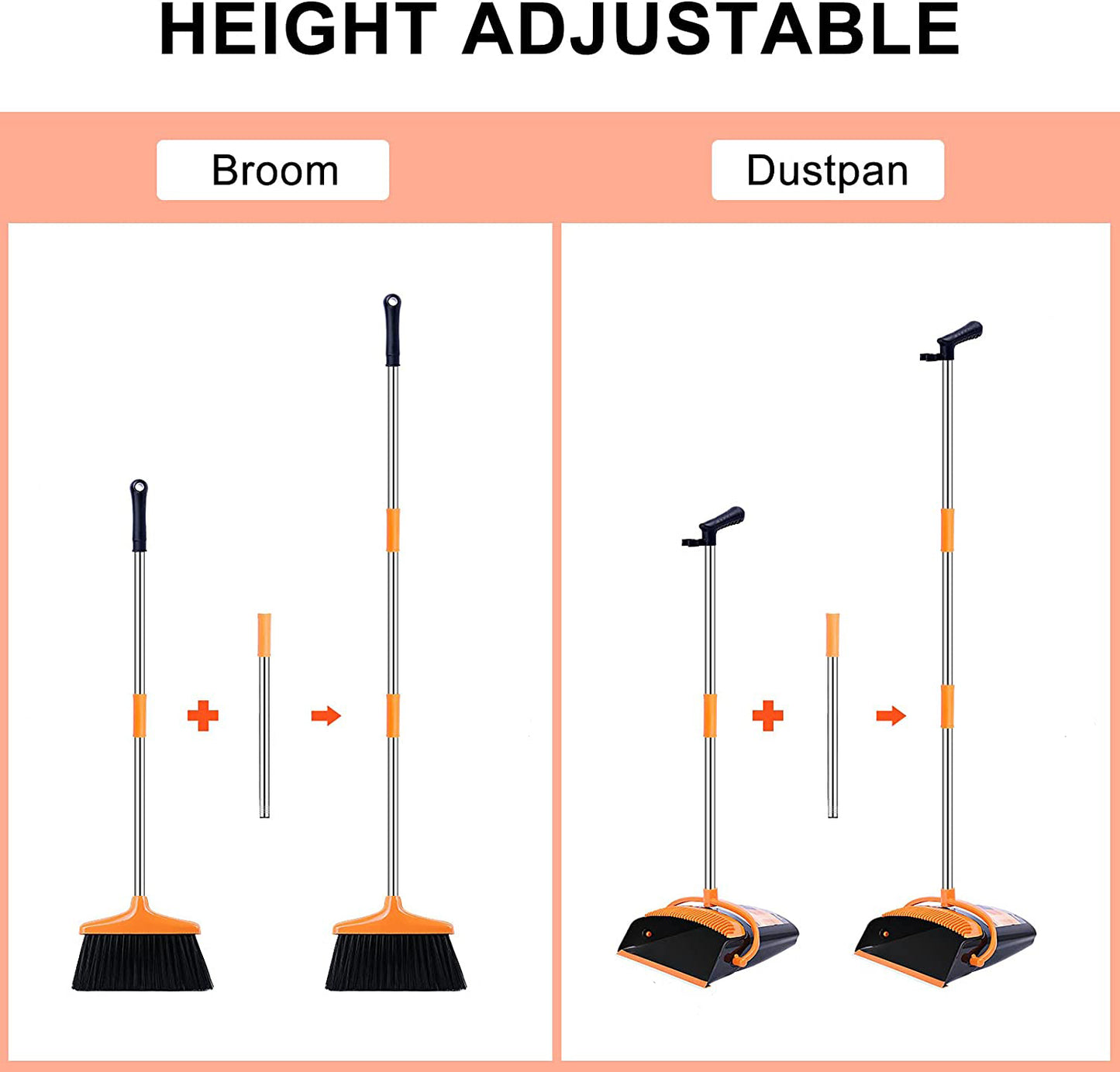 Broom Combo Extendable Sweeper Standing Dustpan 120 cm Long