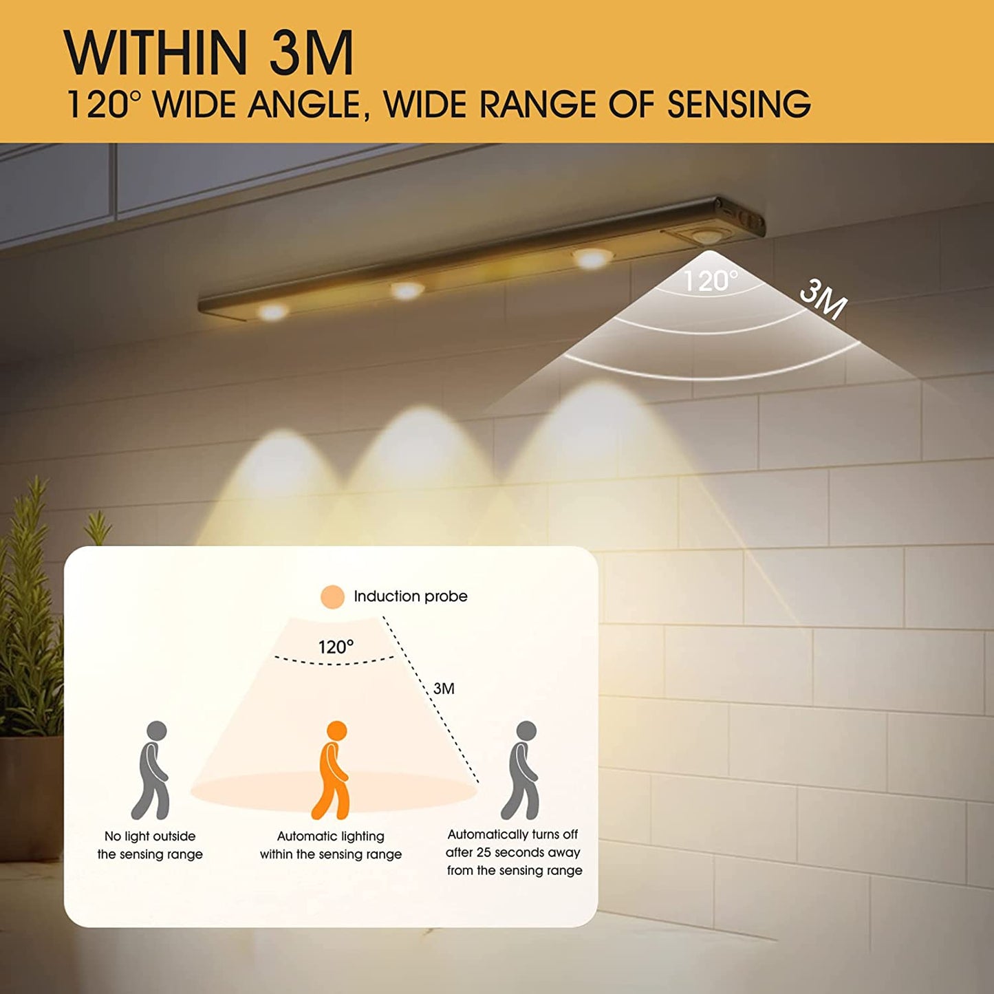 60cm LED Sensor Light Black Drawer Light