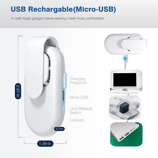 Electric Wearable Face Cooling Fan Clip on Face Mask Fan White