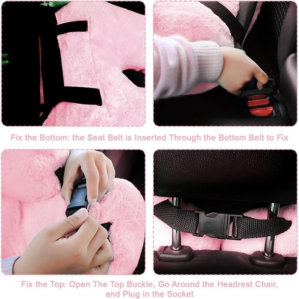 Kids Travel Pillow, Multifunctional U-shaped Car Cushion, Back Seat Supports Pink
