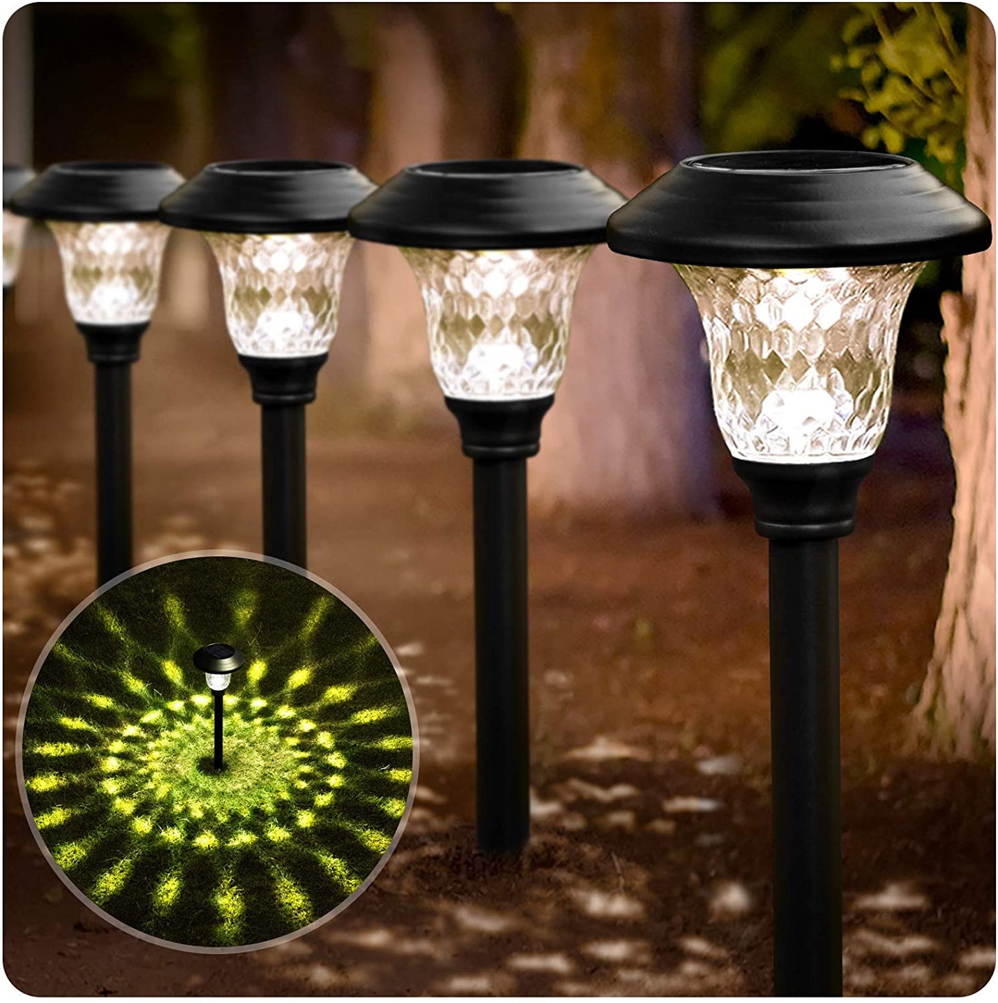 SOLAR PATH LIGHT GLASS STEEL Light BLACK 4 Pack