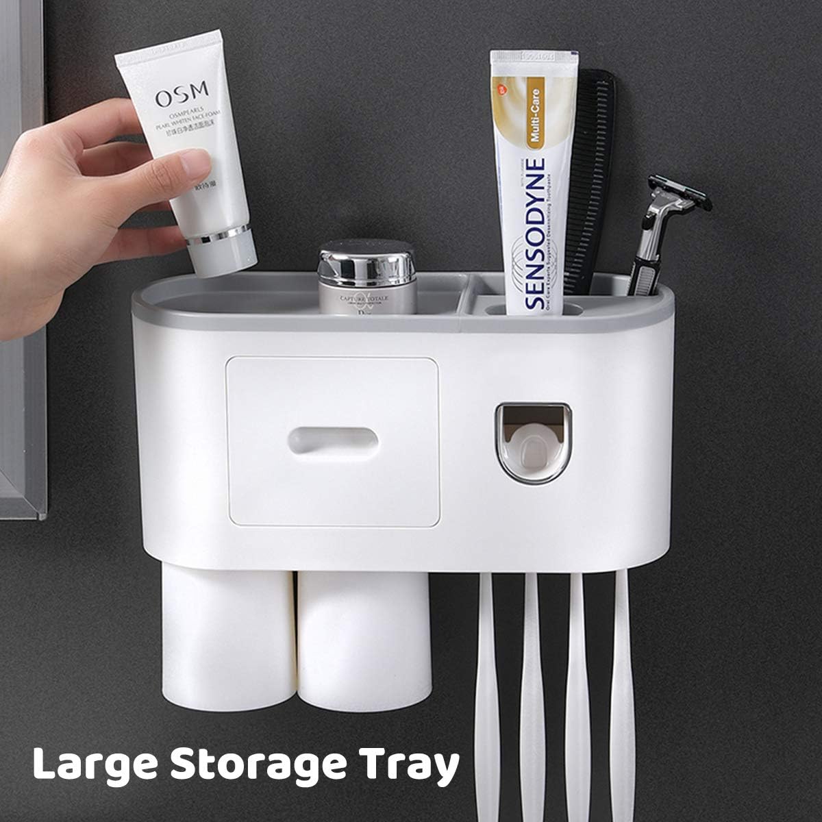 Toothbrush Holder Rack Bathroom Storage Organiser 2 Cups