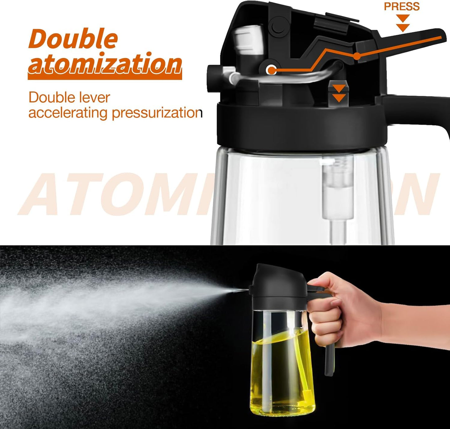 Dual-Function Oil Spray Bottle for Cooking 470ml Black