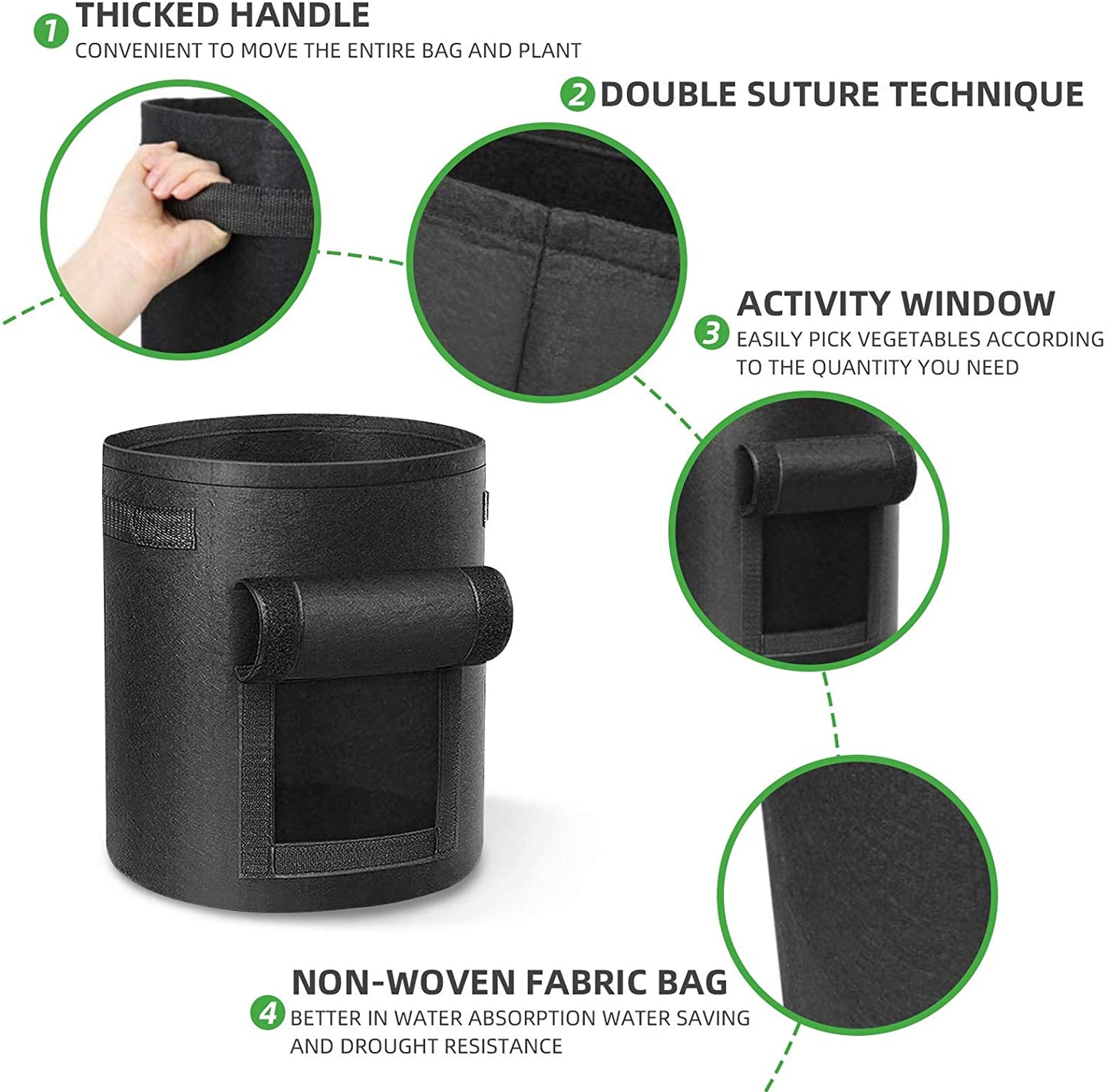 Plant Grow Bag with Window 25L 4PCs Black