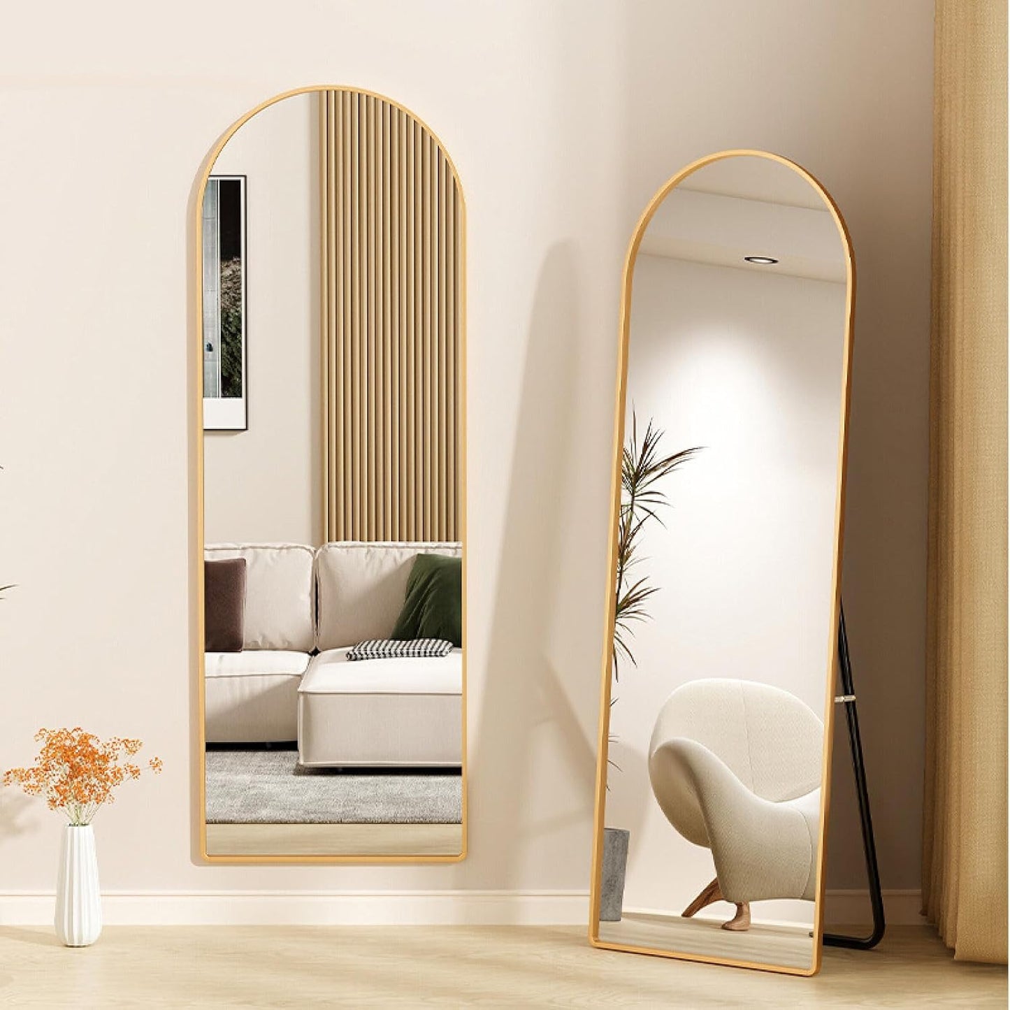 Semi Ellipse 165 cm Aluminum Frame Wall Mirrors Floor Mirror - Gold