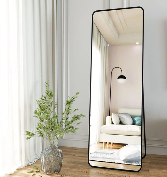 Full Body Mirror Full Length 165 cm Aluminum Frame Modern Round Corner Wall Mirrors Floor Mirror