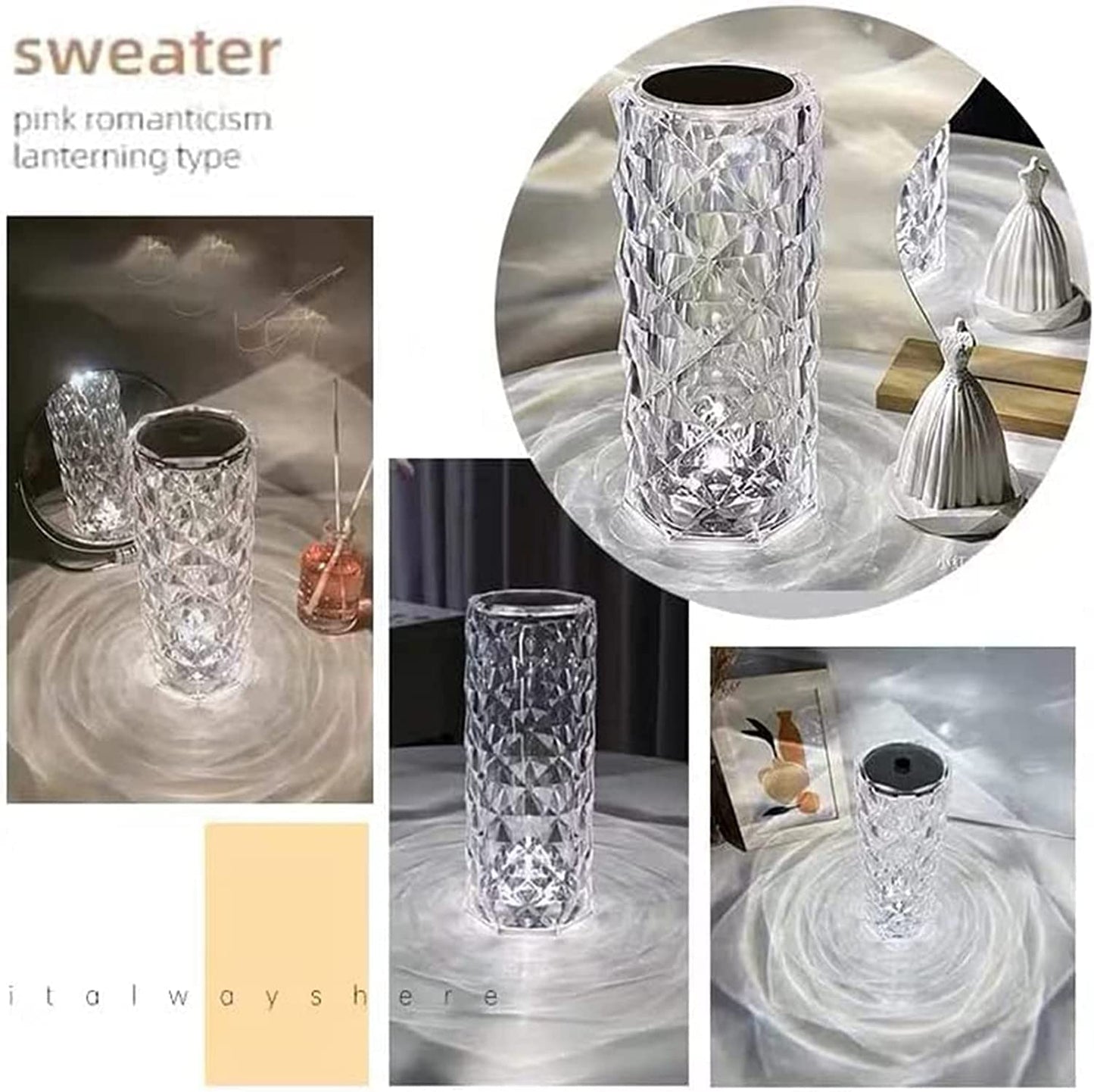 Crystal Lamp,16 Color Changing Rose Crystal Diamond Table Lamp,USB Rechargeable Touch Bedside Lamp Night Light with Remote Control