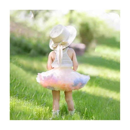 Girls Reversible Tutu Skirt Mesh Tulle Layered Puffy Petticoat Rainbow S/M