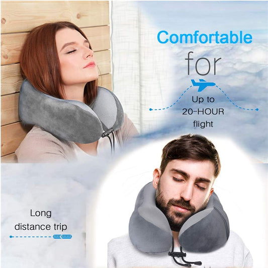Travel Pillow Memory Foam Neck Pillow with Washable Cover Gray