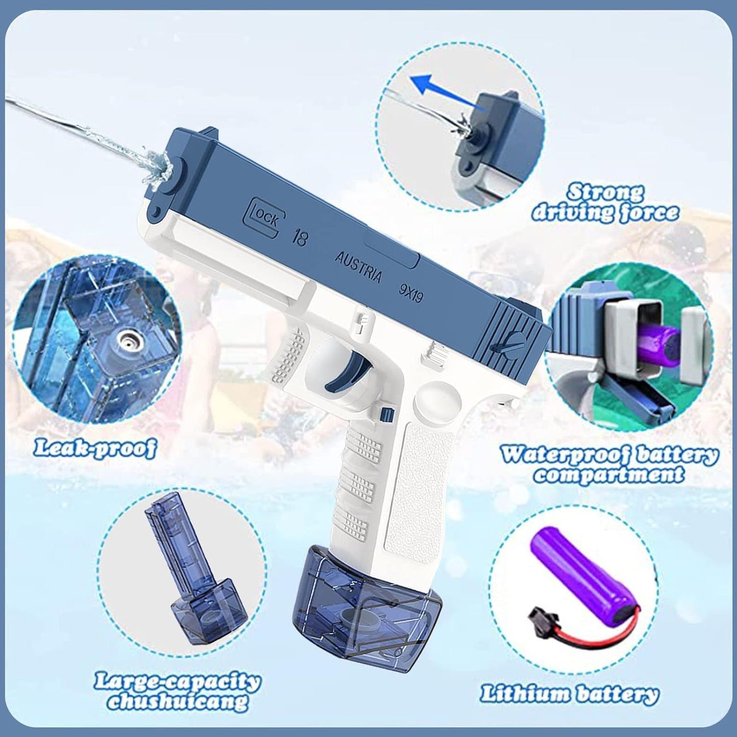 Electric Water Gun - Rechargeable Automatic Spray Gun for Kids and Adults (Blue)