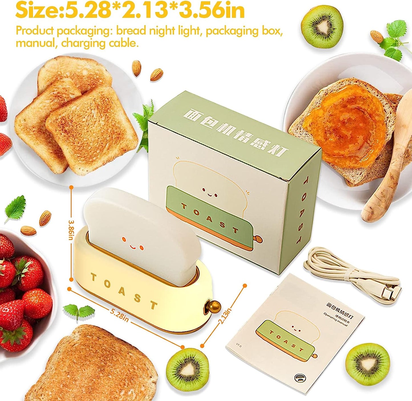 Night Light Toast Bread LED Night Lamp USB Charging Light Bedroom Bedside Sleep Light