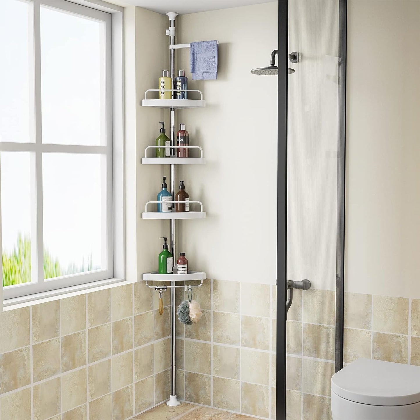 Floor to Ceiling Shower Caddy Corner Tension Pole