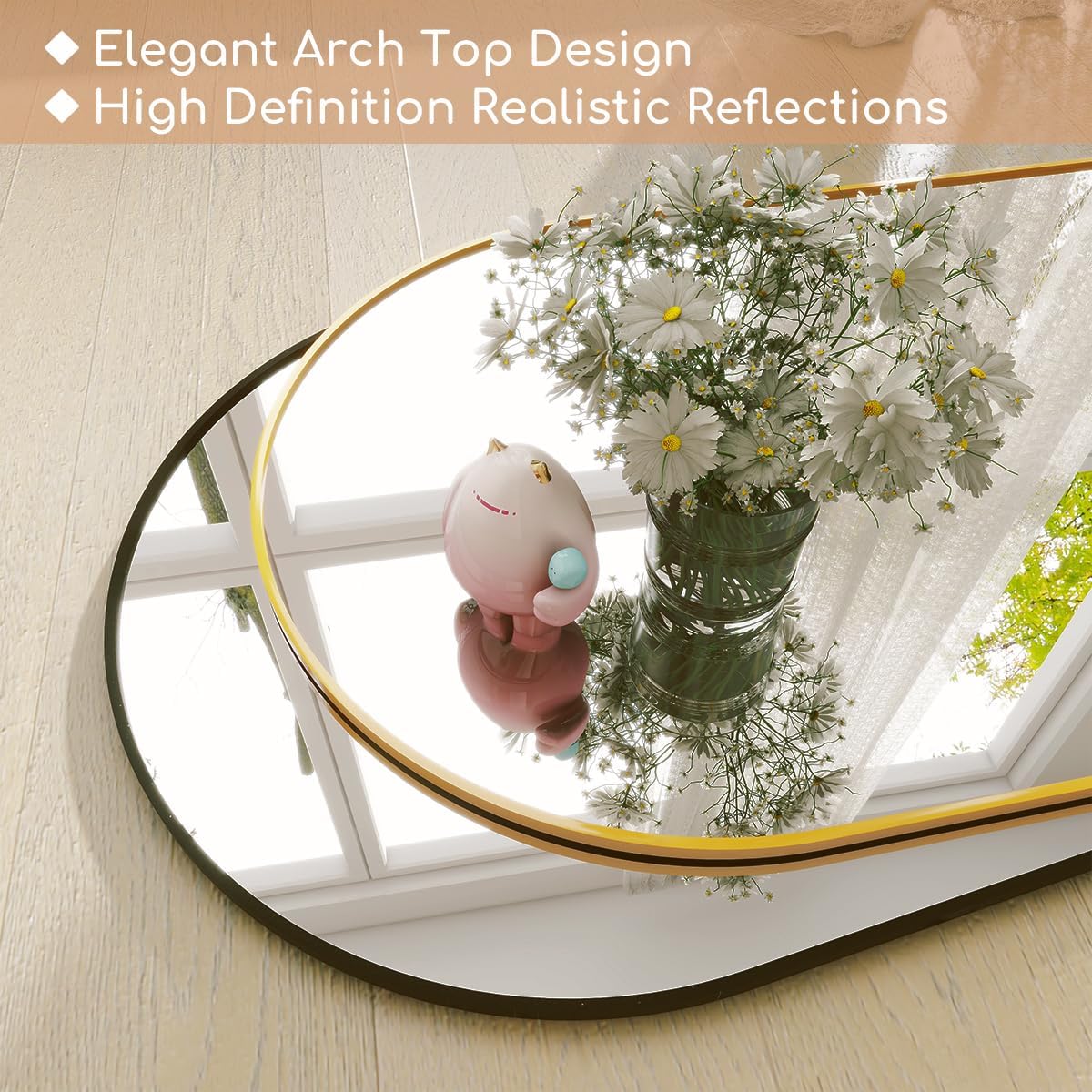 Semi Ellipse 165 cm Aluminum Frame Wall Mirrors Floor Mirror - White