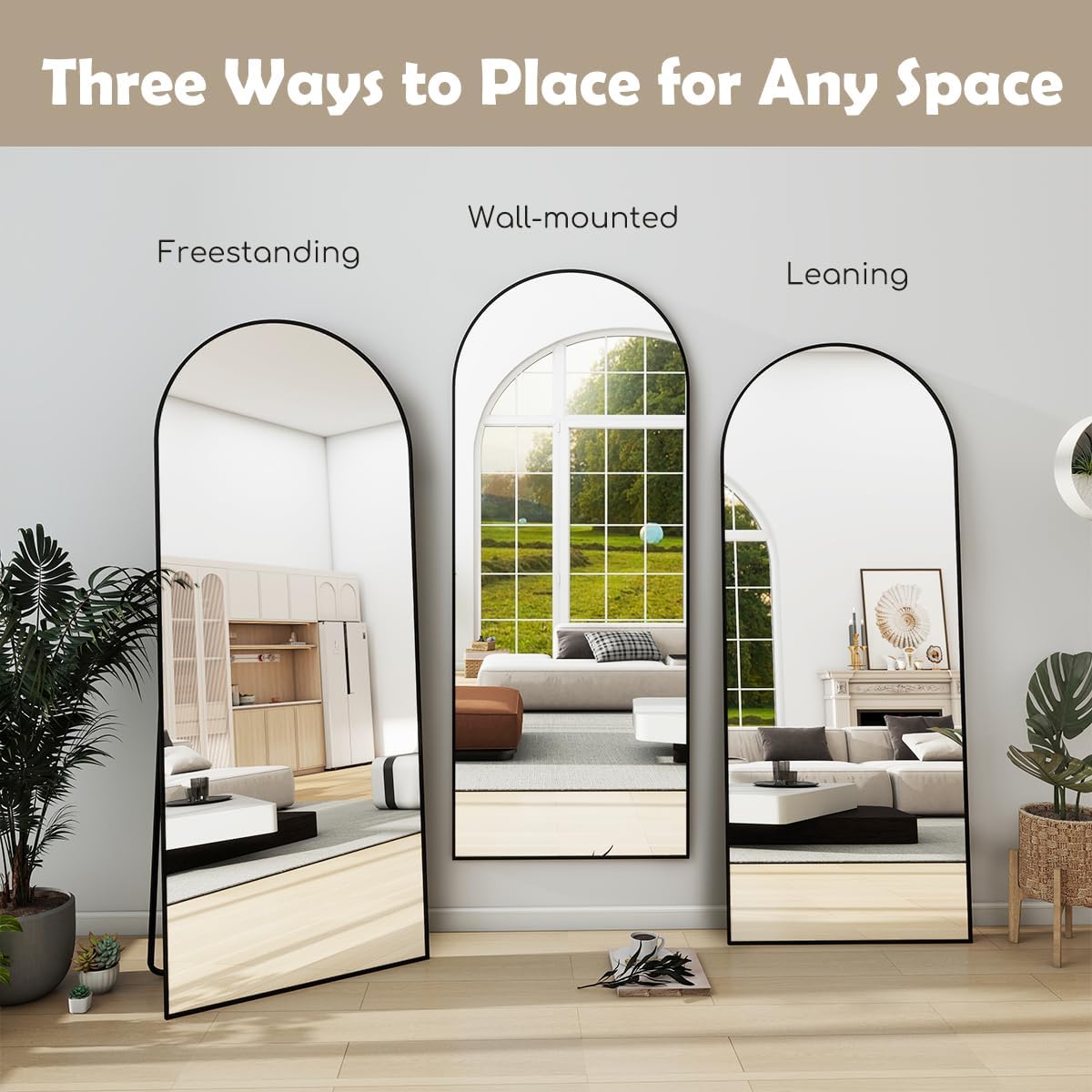 Semi Ellipse 165 cm Aluminum Frame Wall Mirrors Floor Mirror - White