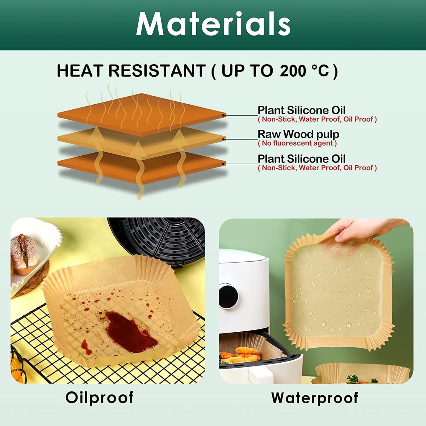 Air Fryer Paper Liners Square 100 Pcs