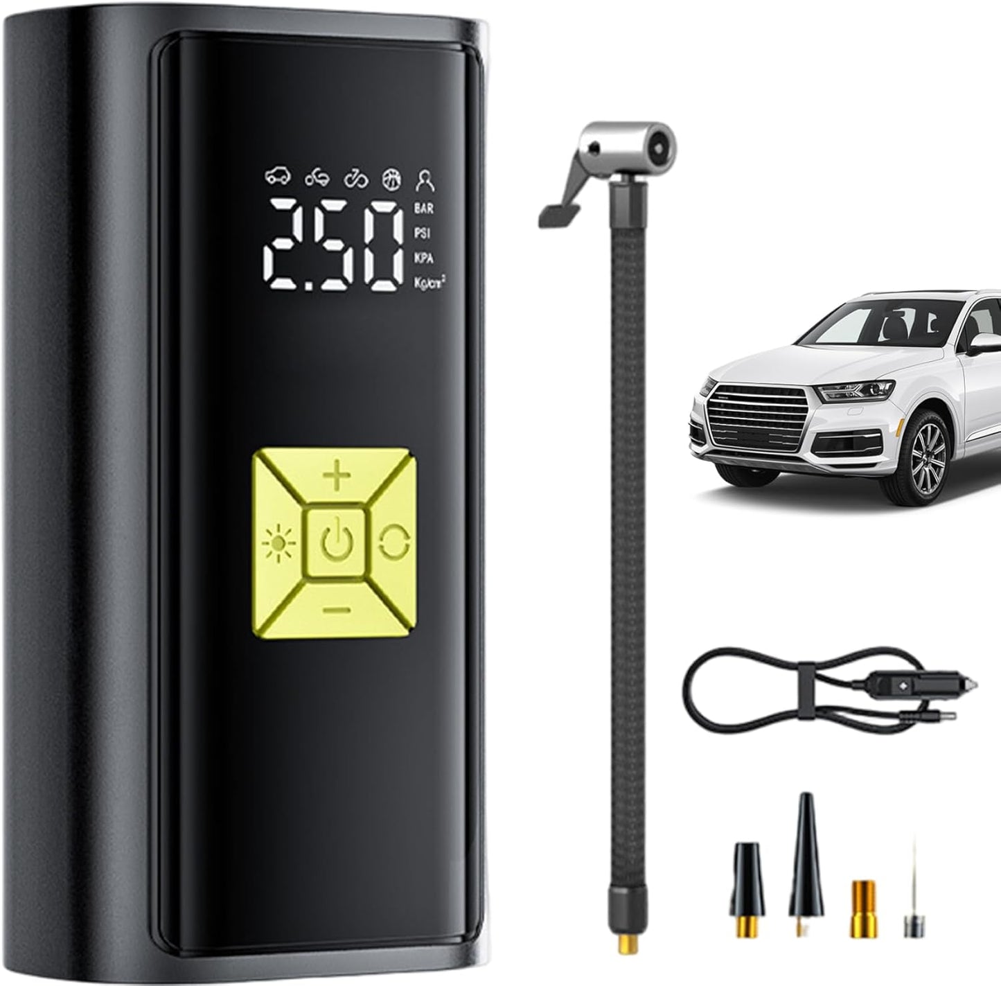 Portable Air Compressor – 150PSI Digital Tire Inflator with LED Light & Pressure Gauge