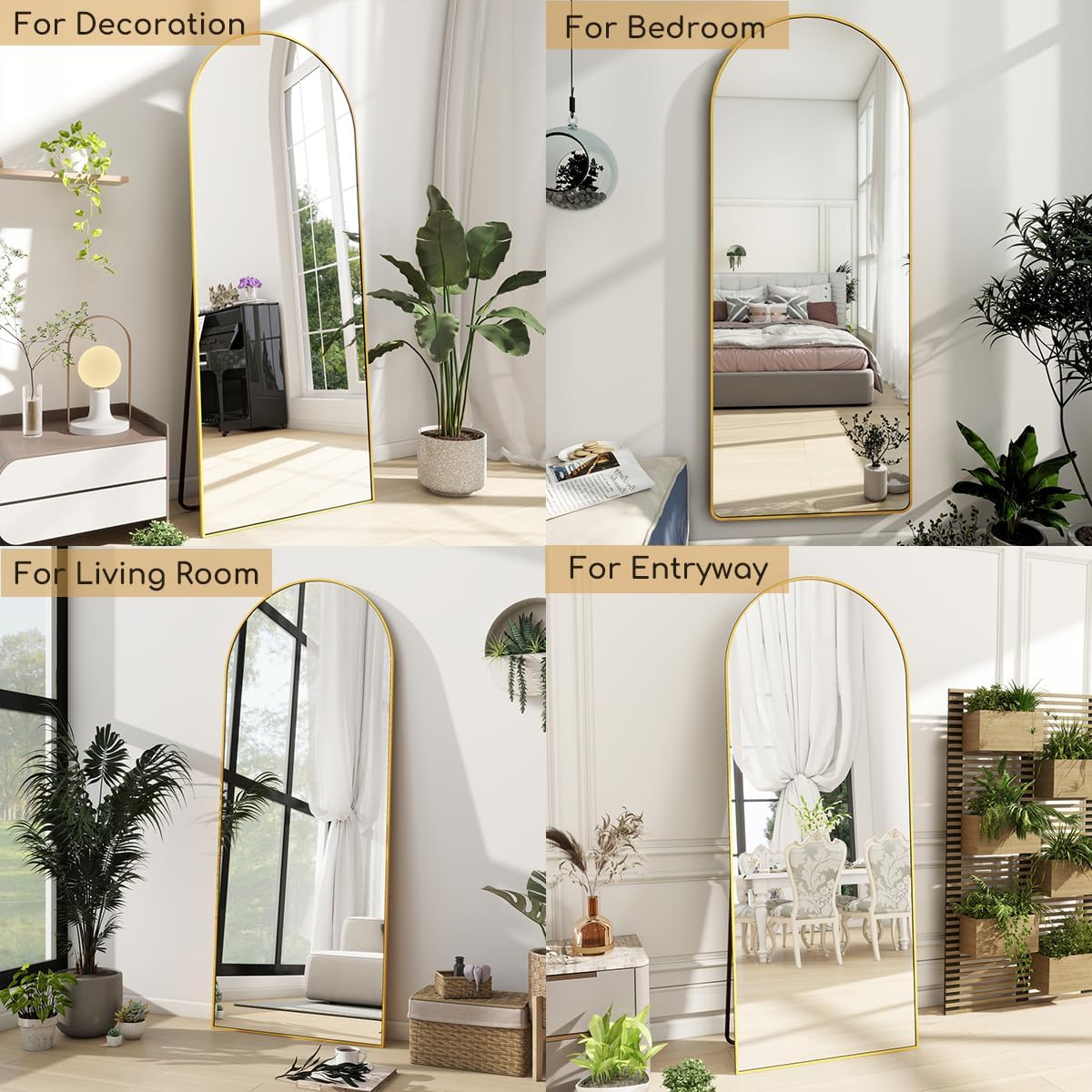 Semi Ellipse 165 cm Aluminum Frame Wall Mirrors Floor Mirror - Gold