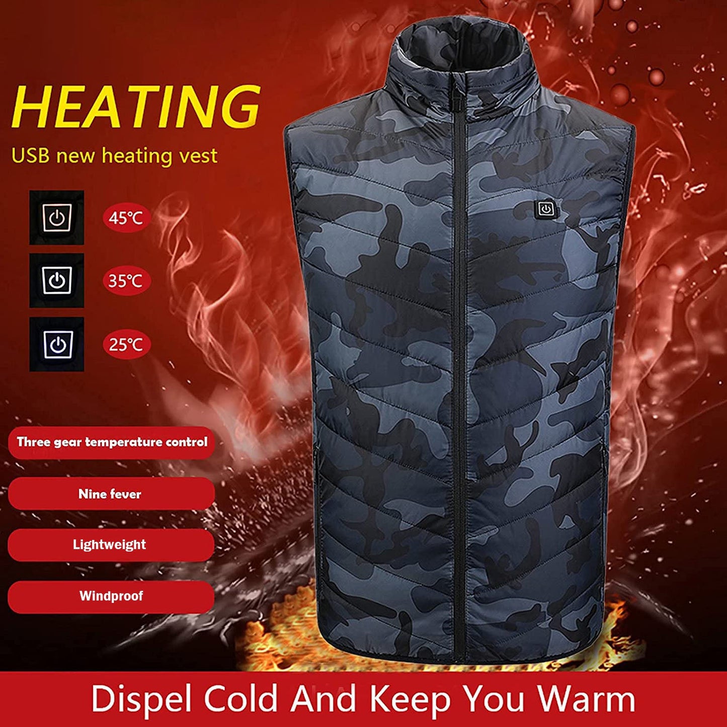 USB Charging Lightweight Heated Vest Body Warmer for Men Women - M