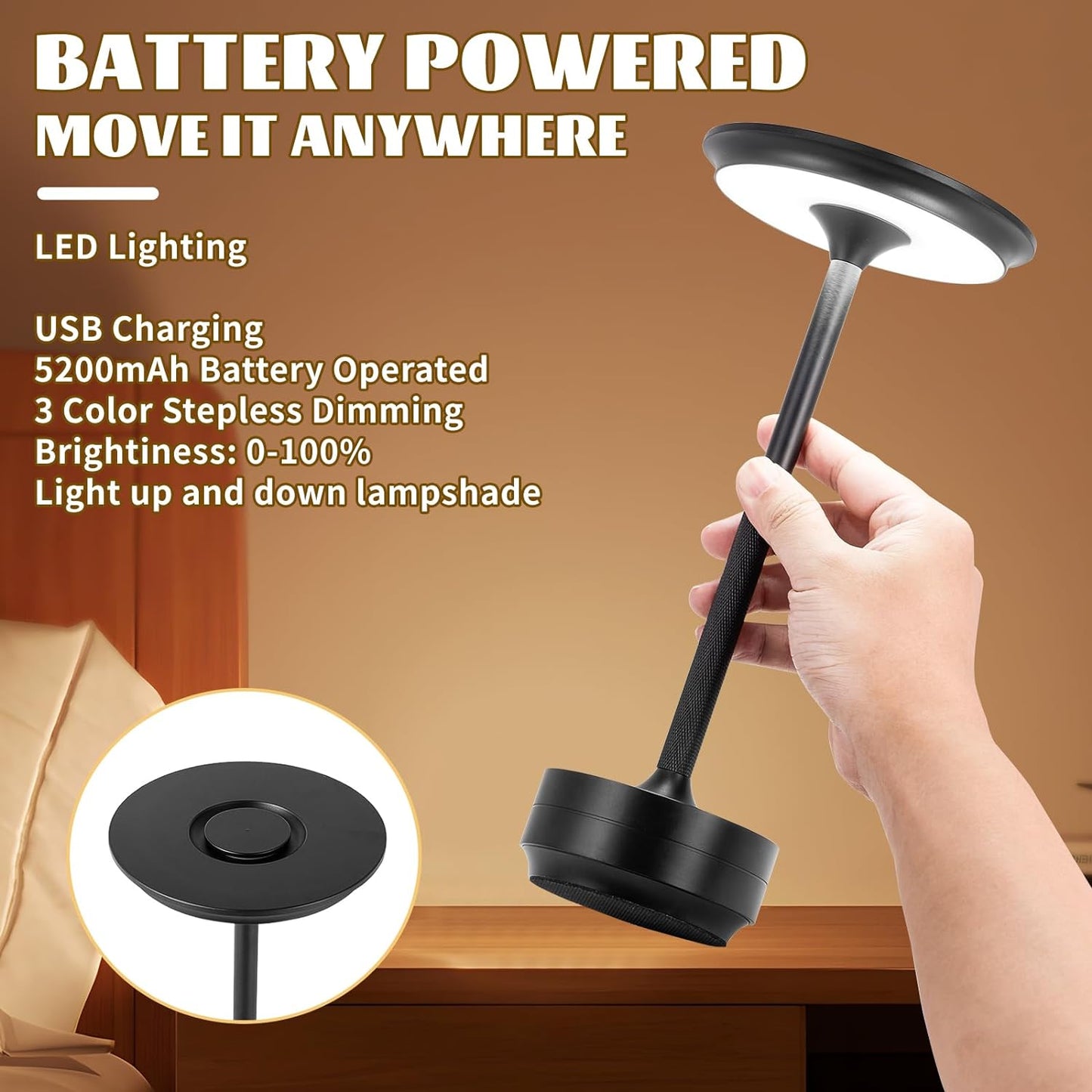 Rechargeable Cordless LED Table Lamps Touch Sensor Light
