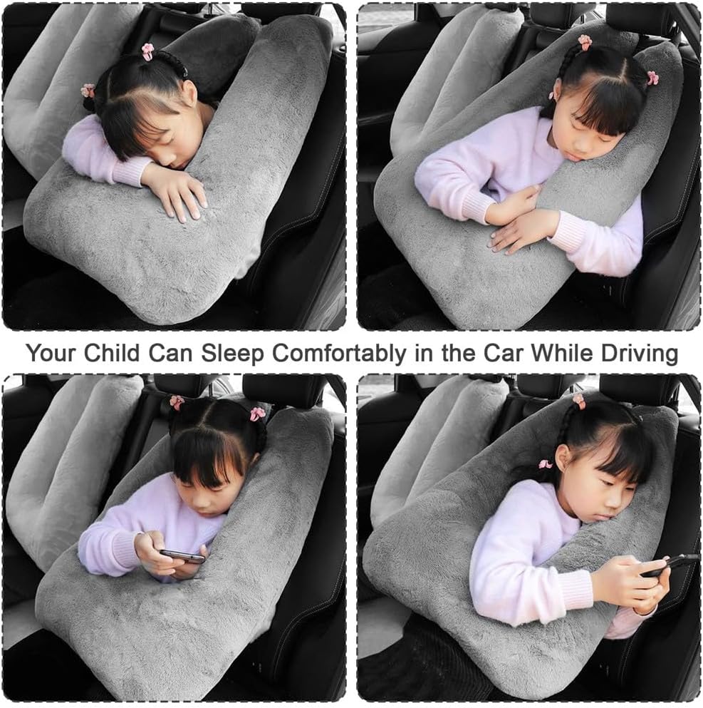 Kids Travel Pillow, Multifunctional U-shaped Car Cushion, Back Seat Supports Gray