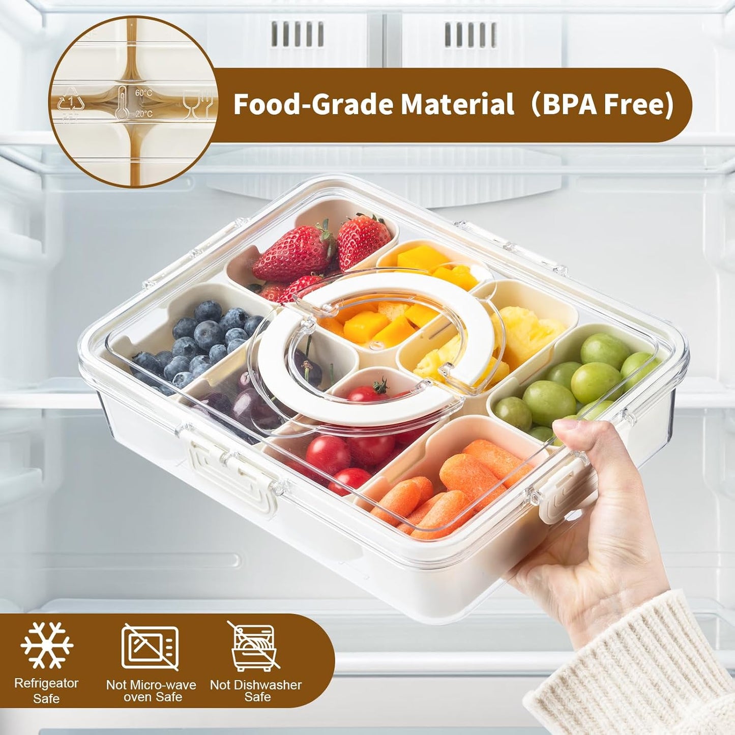 Snackle Box with Lid 8-Compartment Charcuterie Tray Organizer