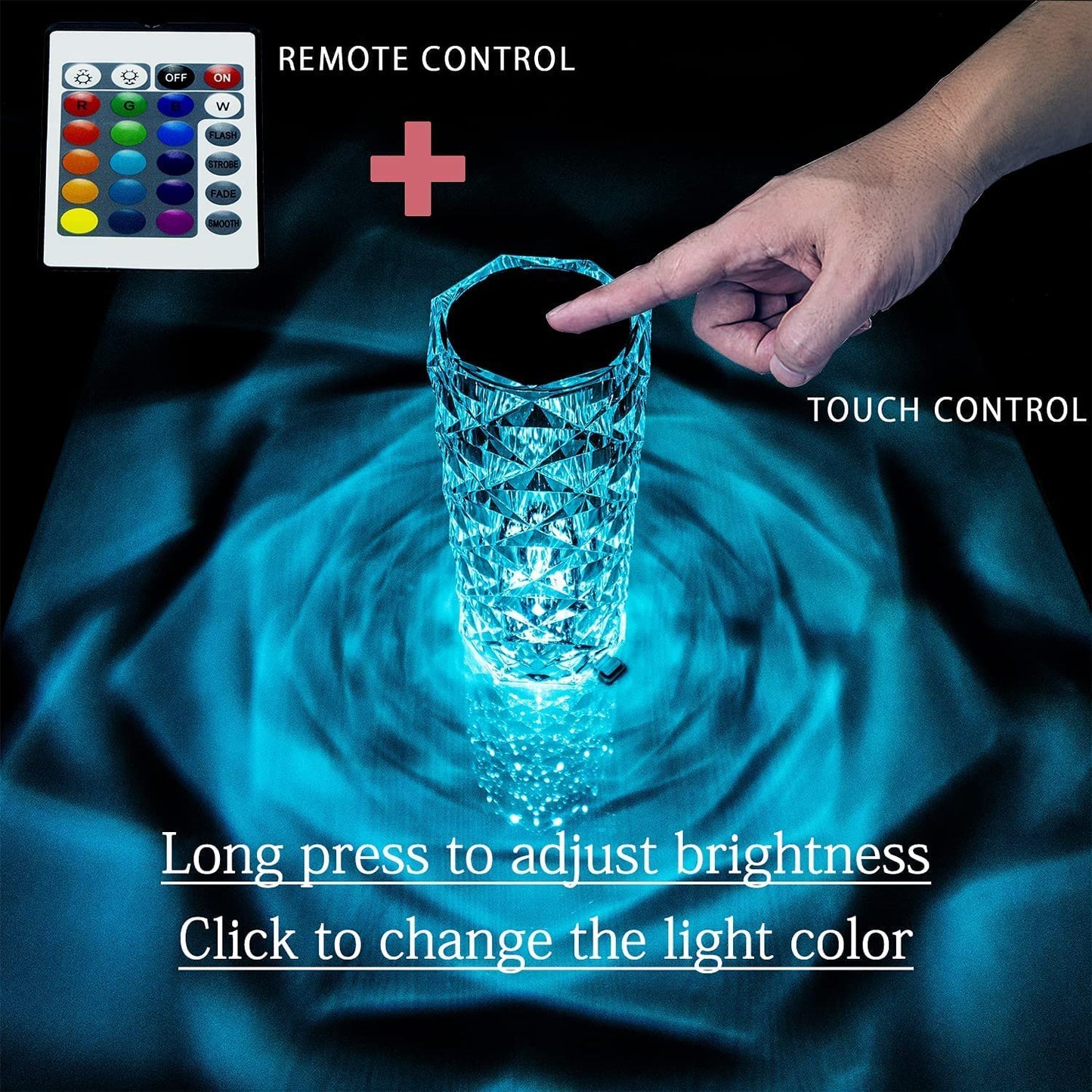 Crystal Lamp,16 Color Changing Rose Crystal Diamond Table Lamp,USB Rechargeable Touch Bedside Lamp Night Light with Remote Control