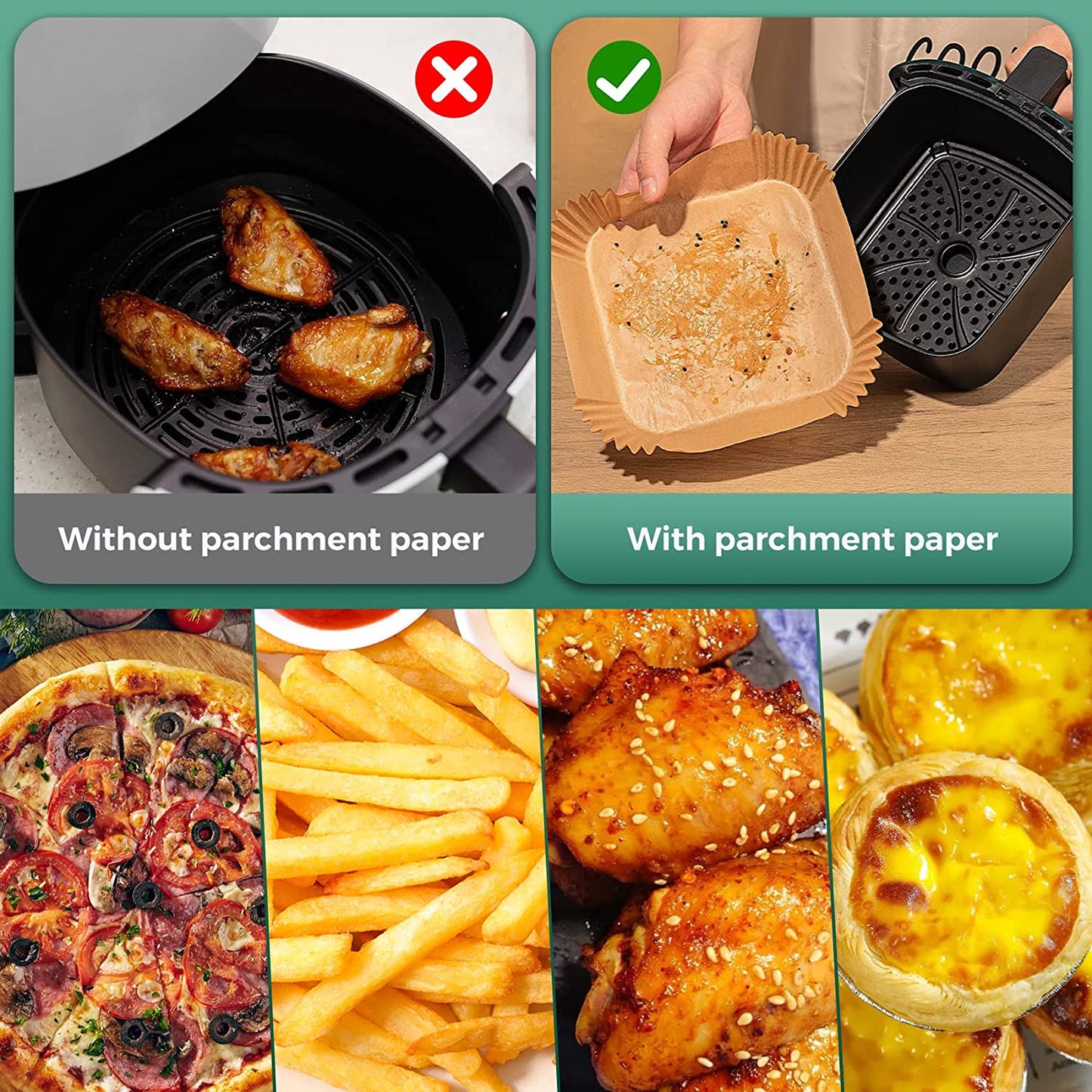 Air Fryer Paper Liners Square 100 Pcs