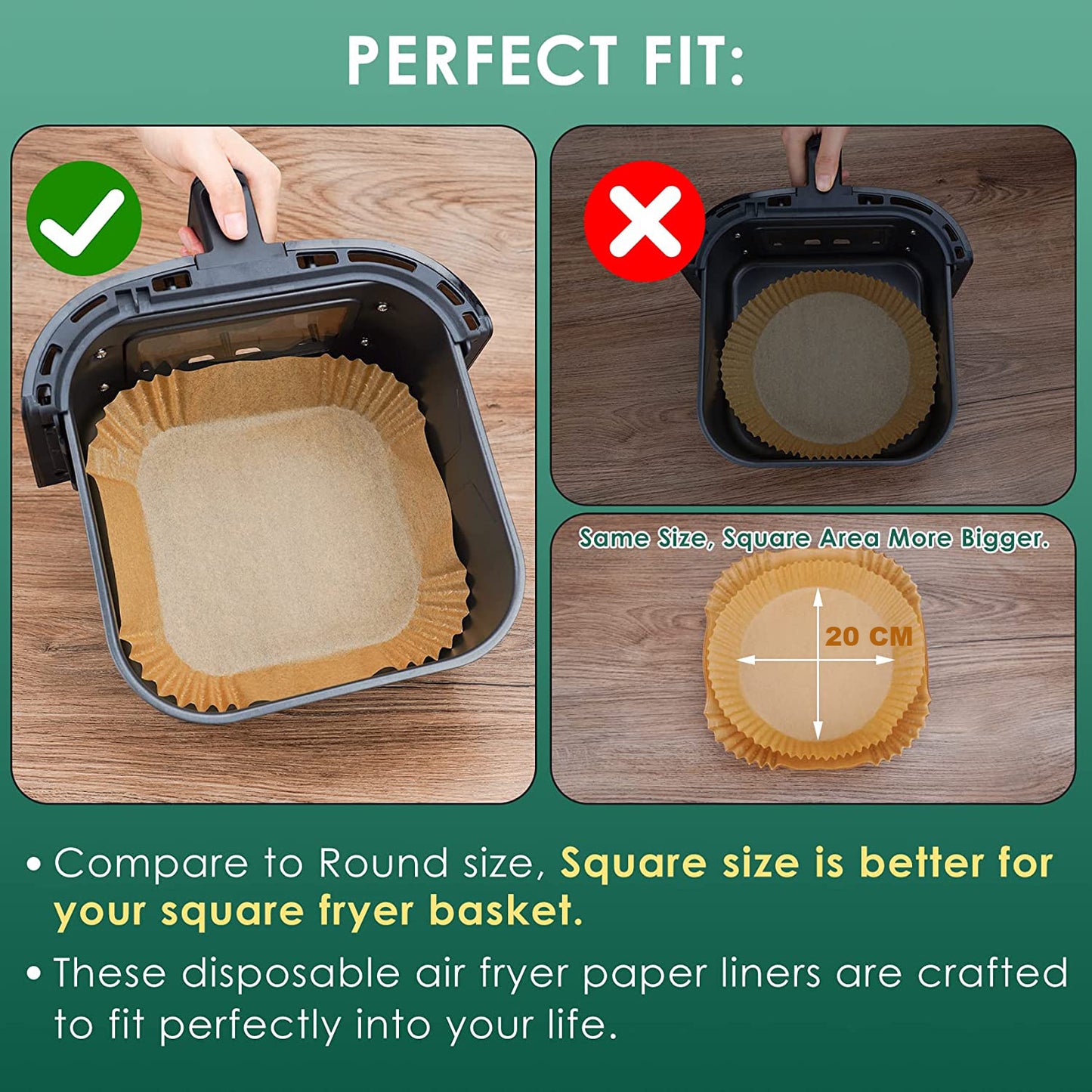 Air Fryer Paper Liners Square 100 Pcs