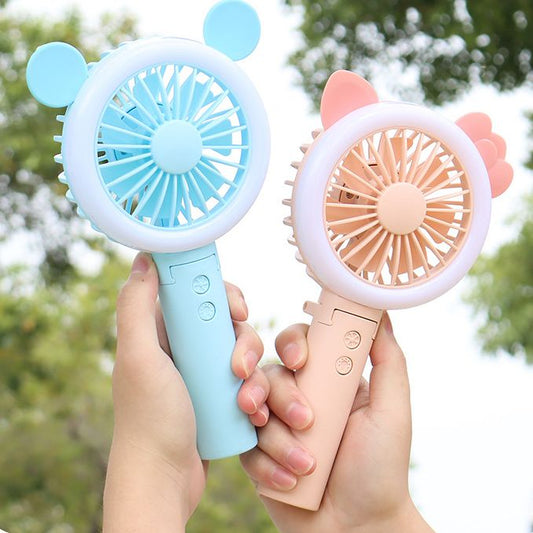 Portable Rechargeable Foldable Fan with LED Kitty Green