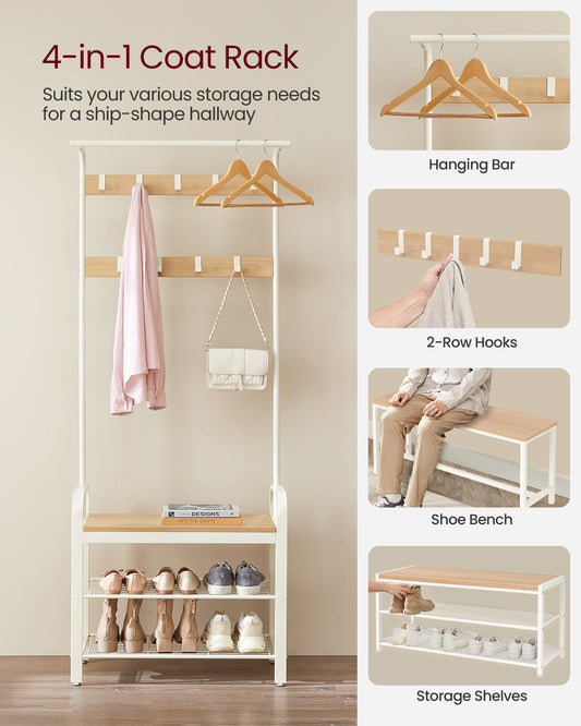 VASAGLE Coat Rack, Coat Stand with Shoe Storage Bench