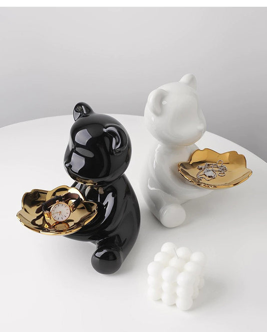 Bear Decor Plate Sculptures White