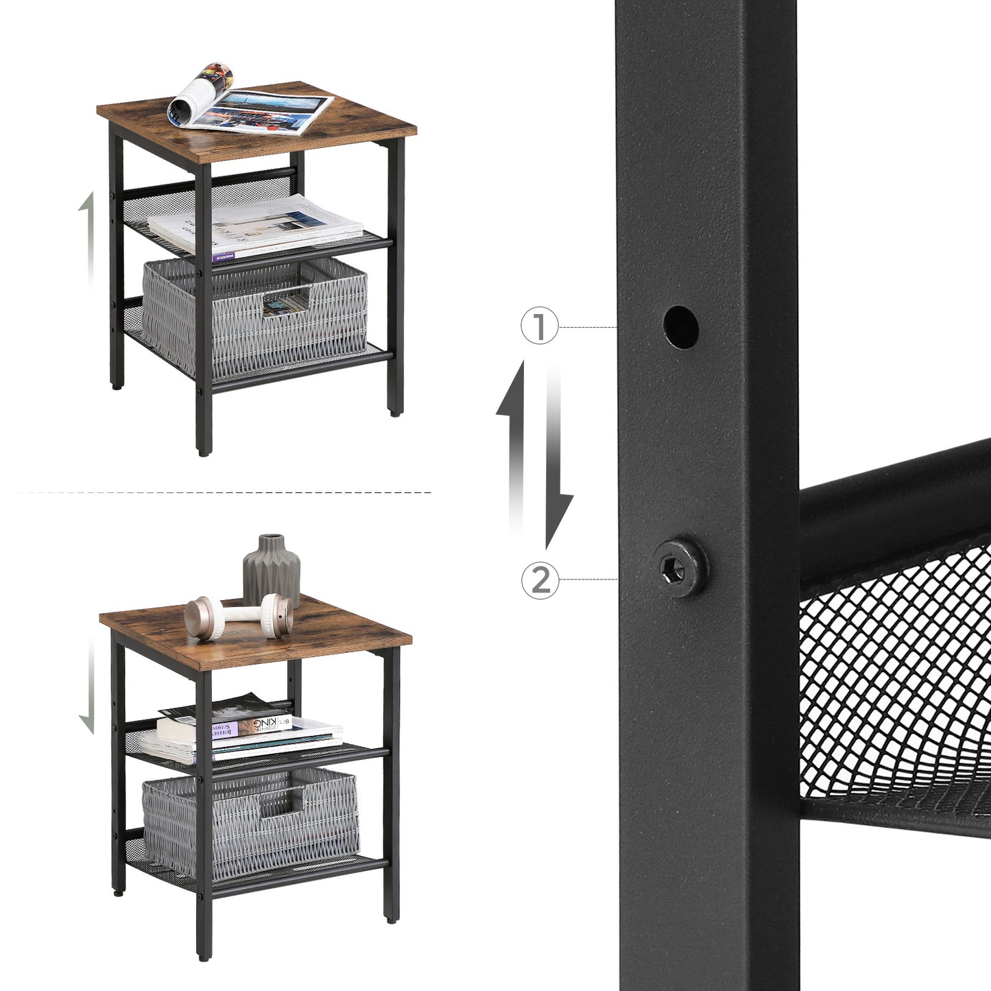 VASAGLE Side Table Set, Nightstand, Industrial Set of 2 Bedside Tables