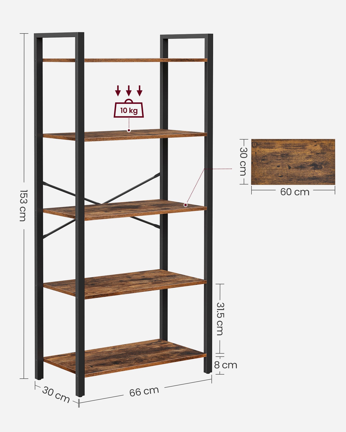 VASAGLE 5-Tier Bookshelf, Tall Bookcase, Shelving Unit