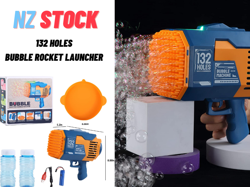 132 Holes Bubble Rocket Launcher with Lights - Blue
